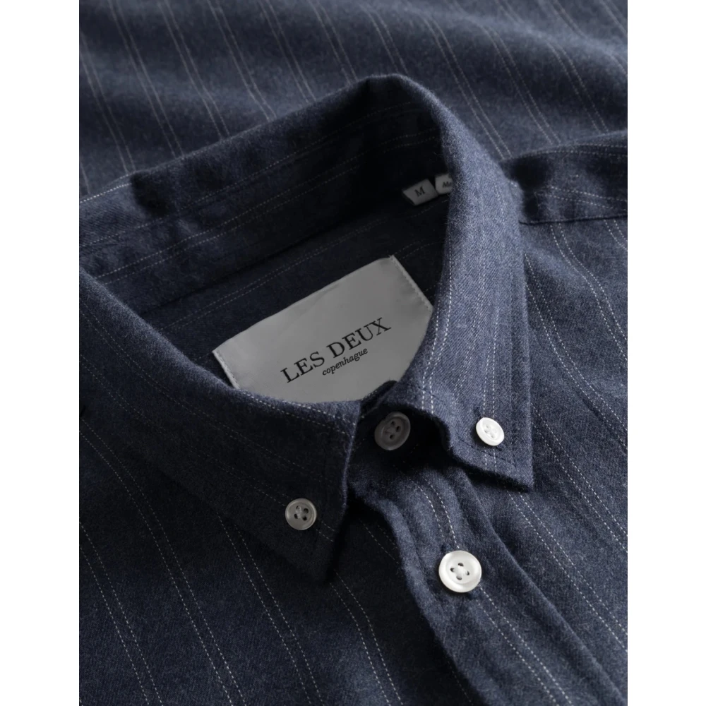 Les Deux Woestijn Streep Shirt Donker Marineblauw Ivoor Blue Heren
