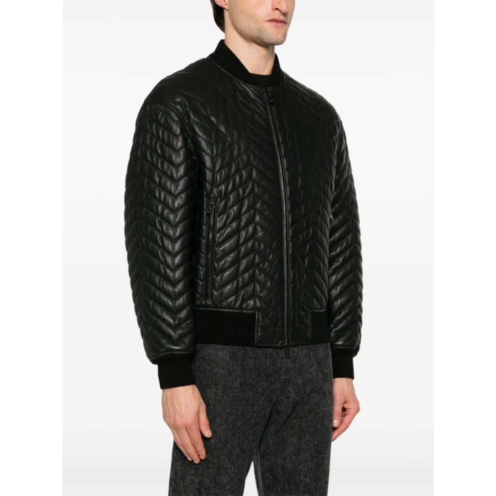 Emporio Armani Zwarte rits-voor baseball kraag jas Black Heren