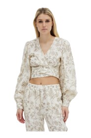 Blusa crop in lino stampa flower