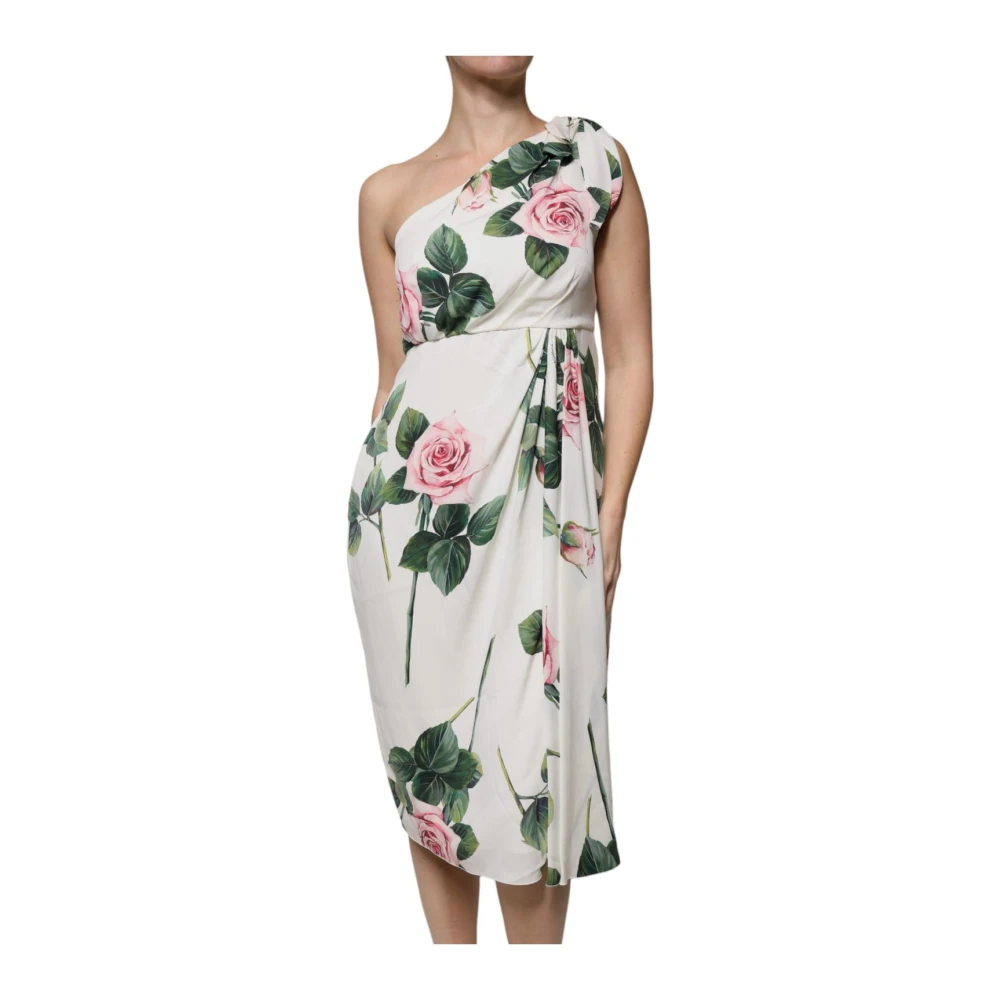 Dolce & Gabbana Women's Multicolor Rose Print One-Shoulder Midi Dress - Midi Dresses - 2XL - Dresses