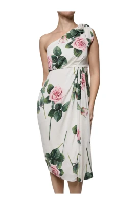 Rosmönstrad One-Shoulder Midi Klänning