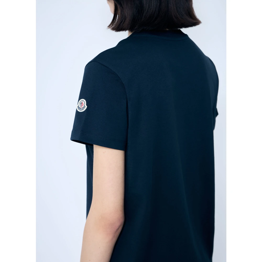 Moncler Katoenen Logo Motief Crewneck T-Shirt Blue Dames