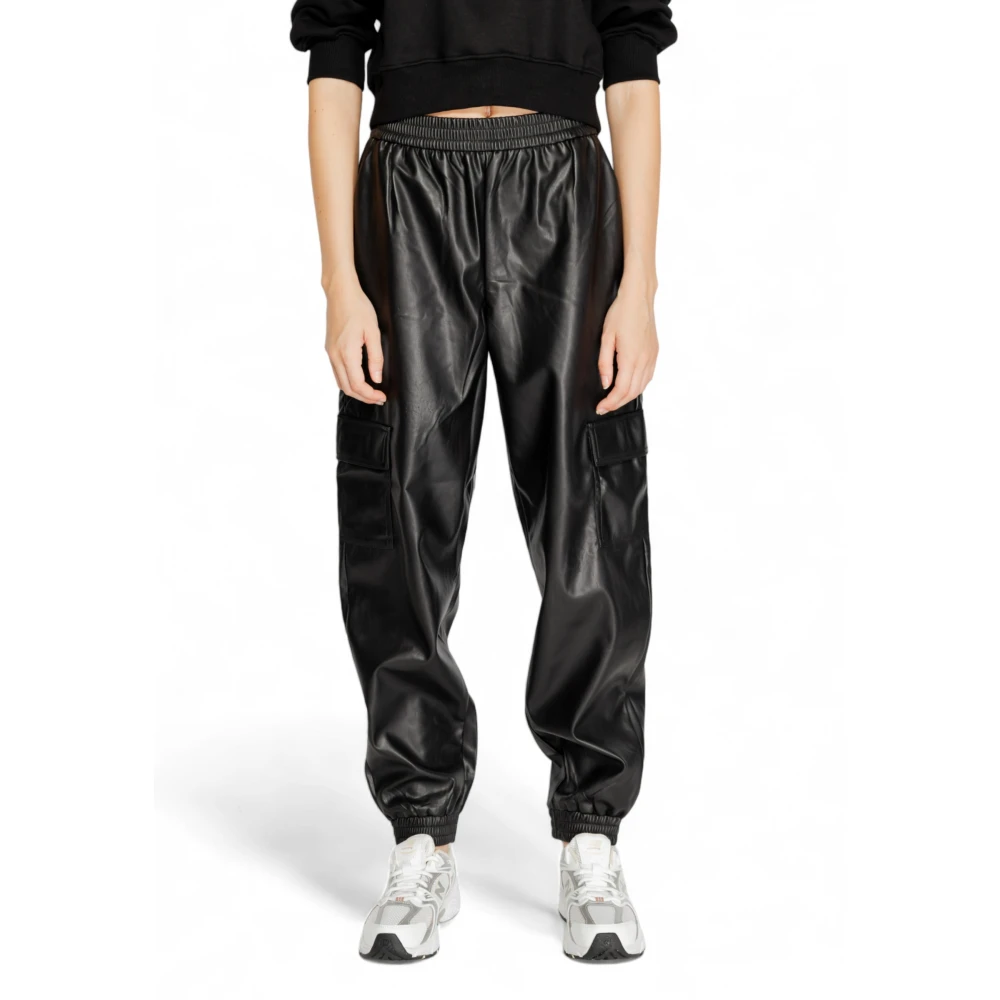 Only Imitatie leren cargobroek Black Dames