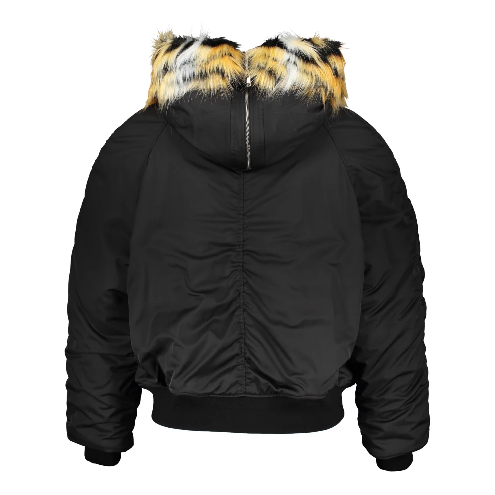 Kenzo Gewatteerde Hooded Bomberjack met nepbont Black Heren