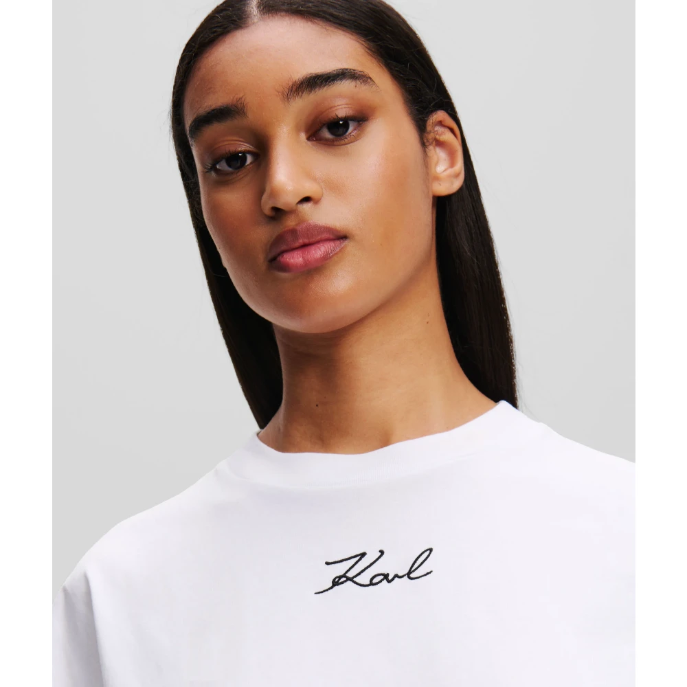 Karl Lagerfeld Biologisch katoenen T-shirt met logoborduursel White Dames