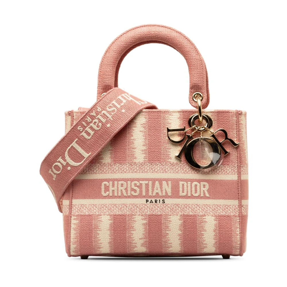 Dior Vintage Women's Pink Pre-Owned Medium D-Stripes Lady D-Lite Handbag