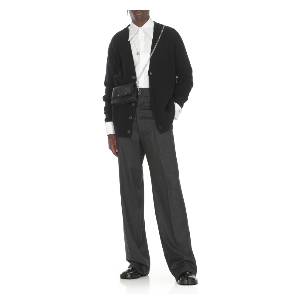 Maison Margiela Blauwe Wol V-Hals Cardigan Sweater Blue Heren