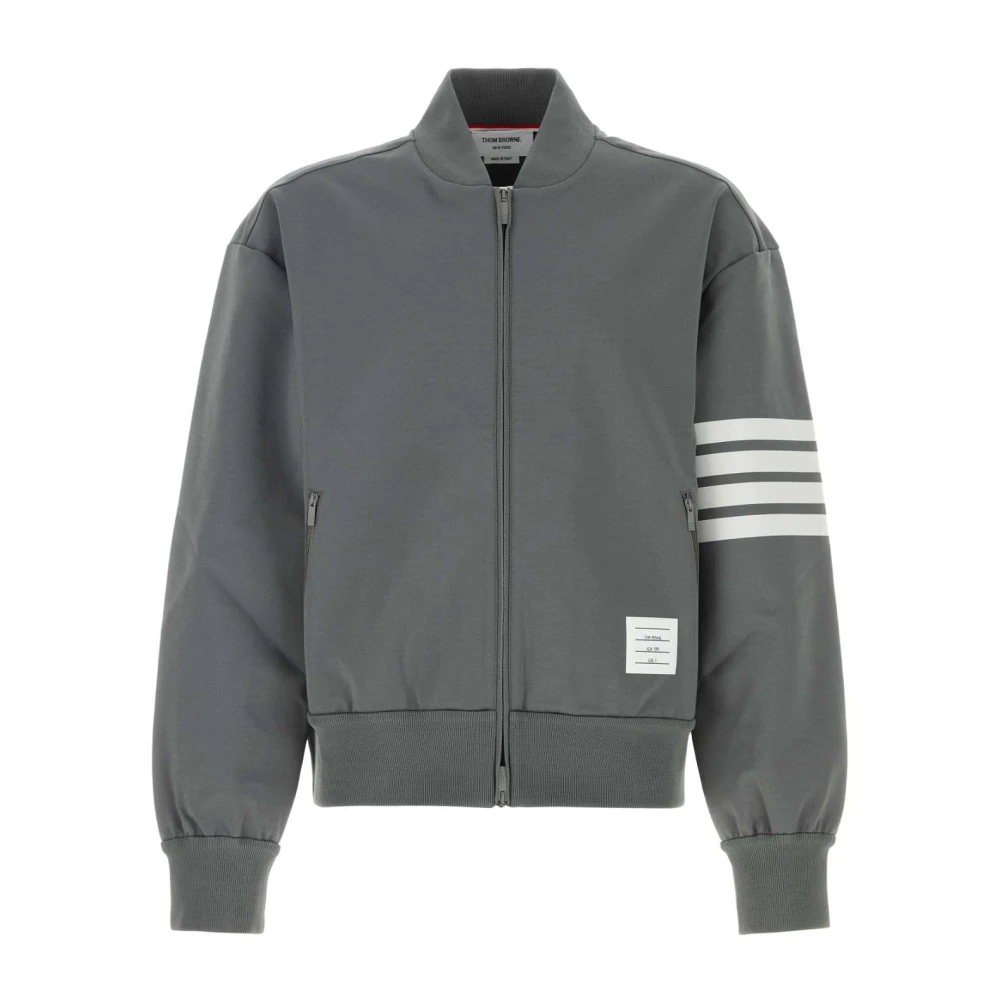 Thom Browne Men's Gray Bomber Jackets, M, 3M Reflective 4-Bar Tech Bomber