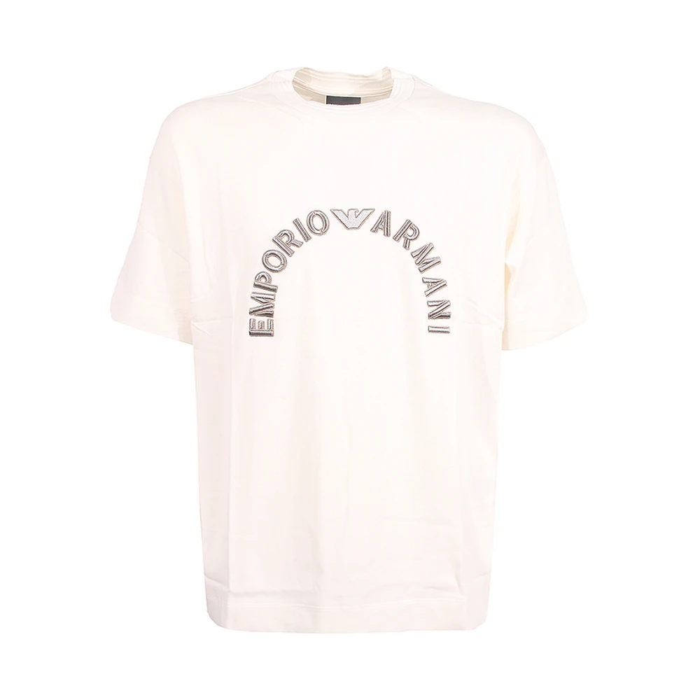 Emporio Armani Wit Crew-neck T-shirt met Borduursel White Heren
