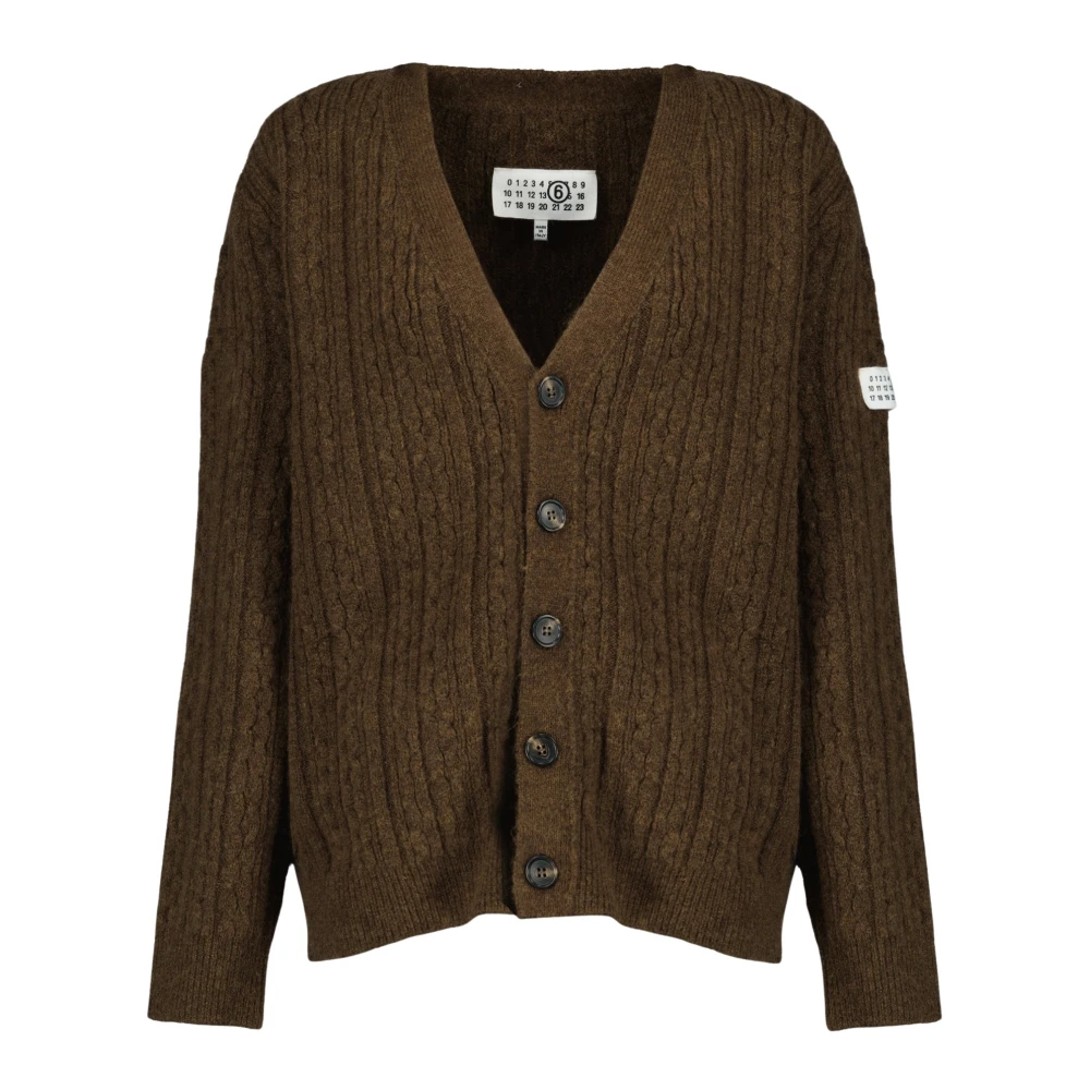 Mm6 Maison Margiela Women's Brown Cardigans, M, Ribbed Wool Cardigan