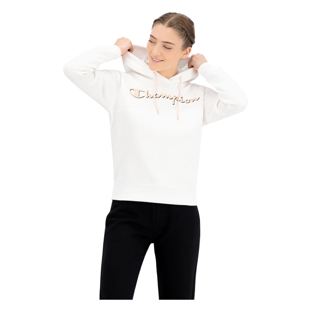 Champion Hoodie met minimalistisch design en dubbel logo White Dames