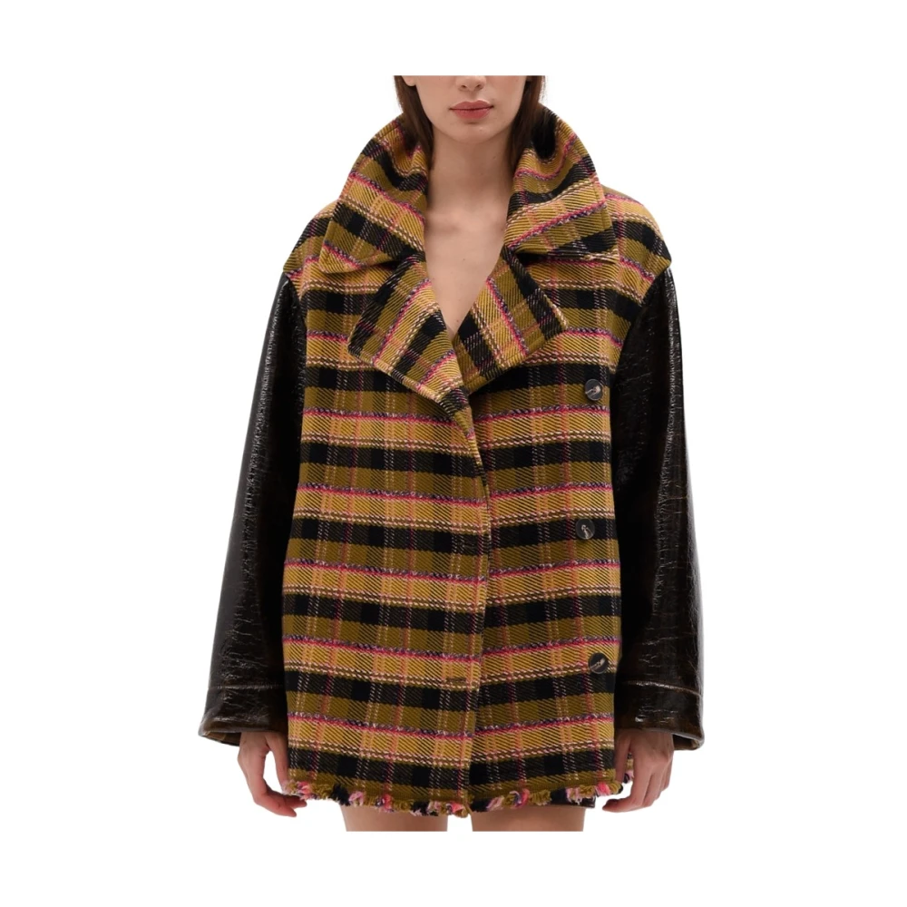Beatrice .b Multicolor Plaid Corduroy Jas met Vinyl Mouwen Multicolor Dames