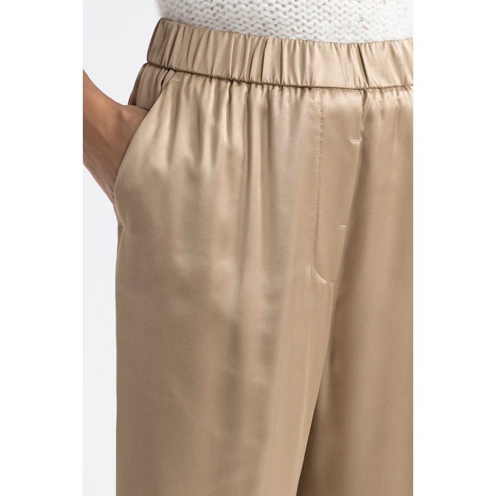 PESERICO Viscose satijnen broek Brown Dames