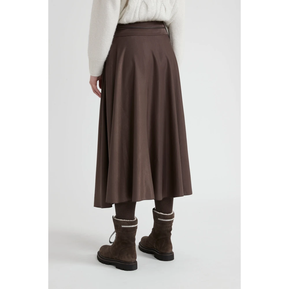 PESERICO Zachte viscose blend rok met riem Brown Dames
