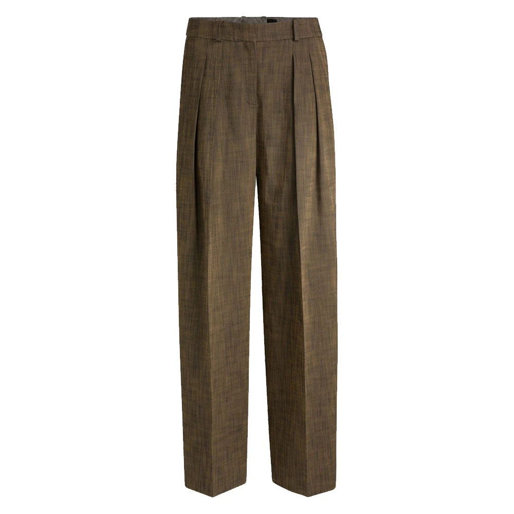 Hugo Boss Melange Sharkskin Broek met Wijde Pijpen Green Dames