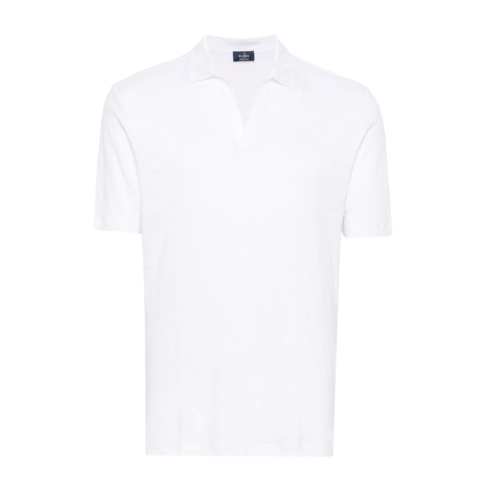 Barba Witte Linnen V-hals Poloshirt White Heren