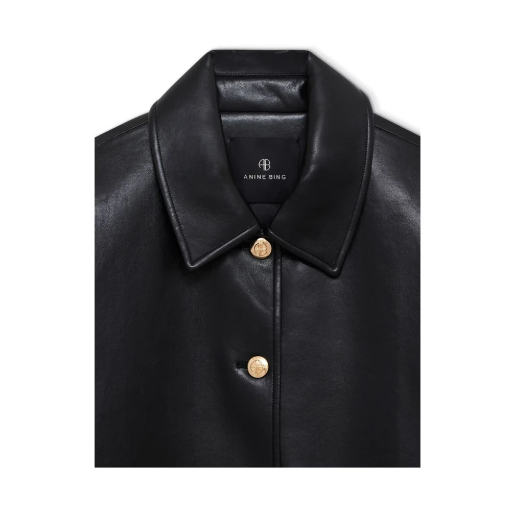 Anine Bing Zwarte leren jack met knoopsluiting Black Dames