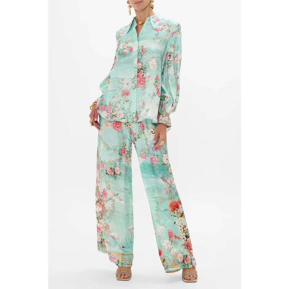 Camilla Zijden Loungebroek met Kristalversiering Blue Dames