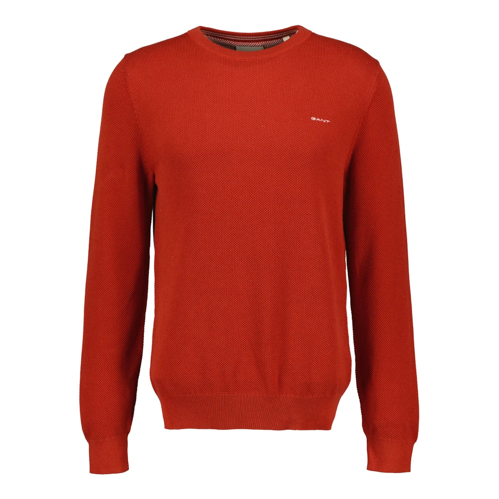 Rød Bomull Pique Crew Neck Genser