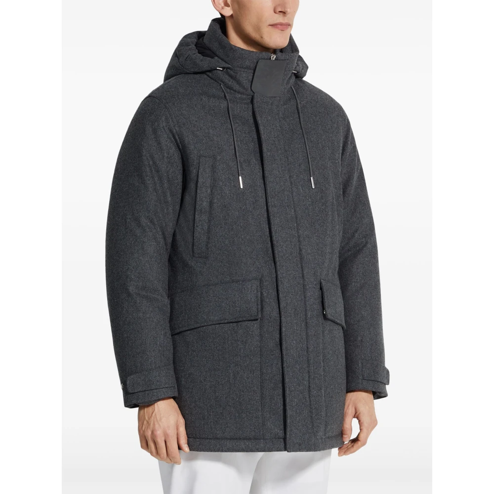Ermenegildo Zegna Wollen Parka met Afneembare Capuchon Gray Heren