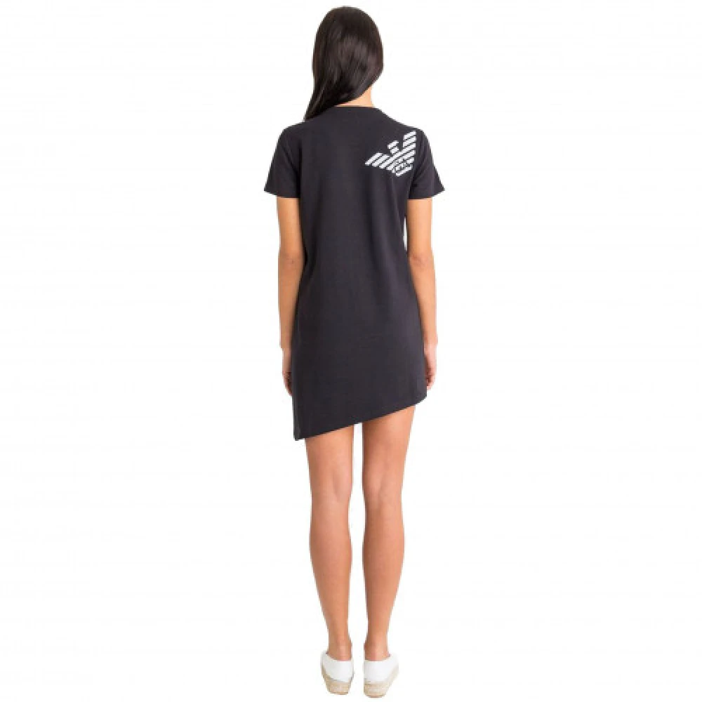 Emporio Armani EA7 Zwarte Korte Mouw Katoenen Jurk Black Dames