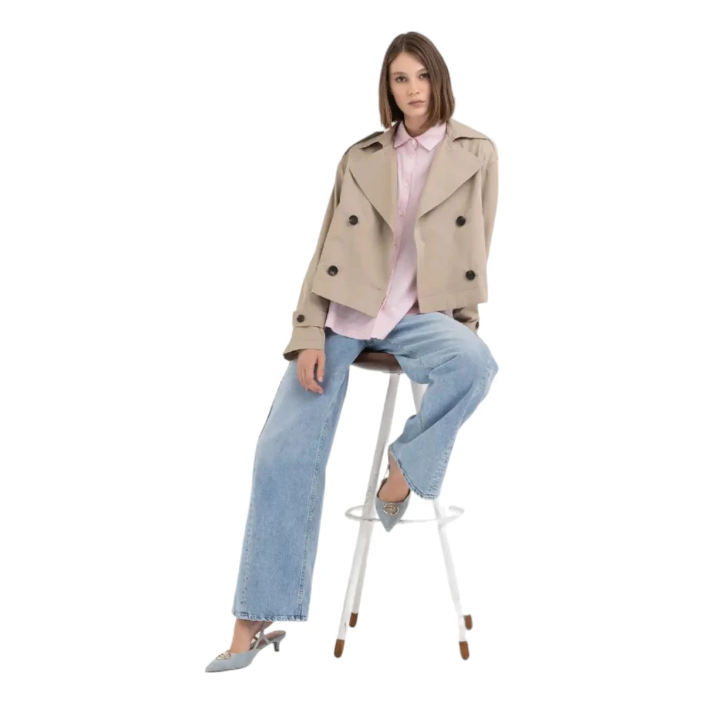 Replay Beige Waterdichte Katoenen Trenchcoat Beige Dames