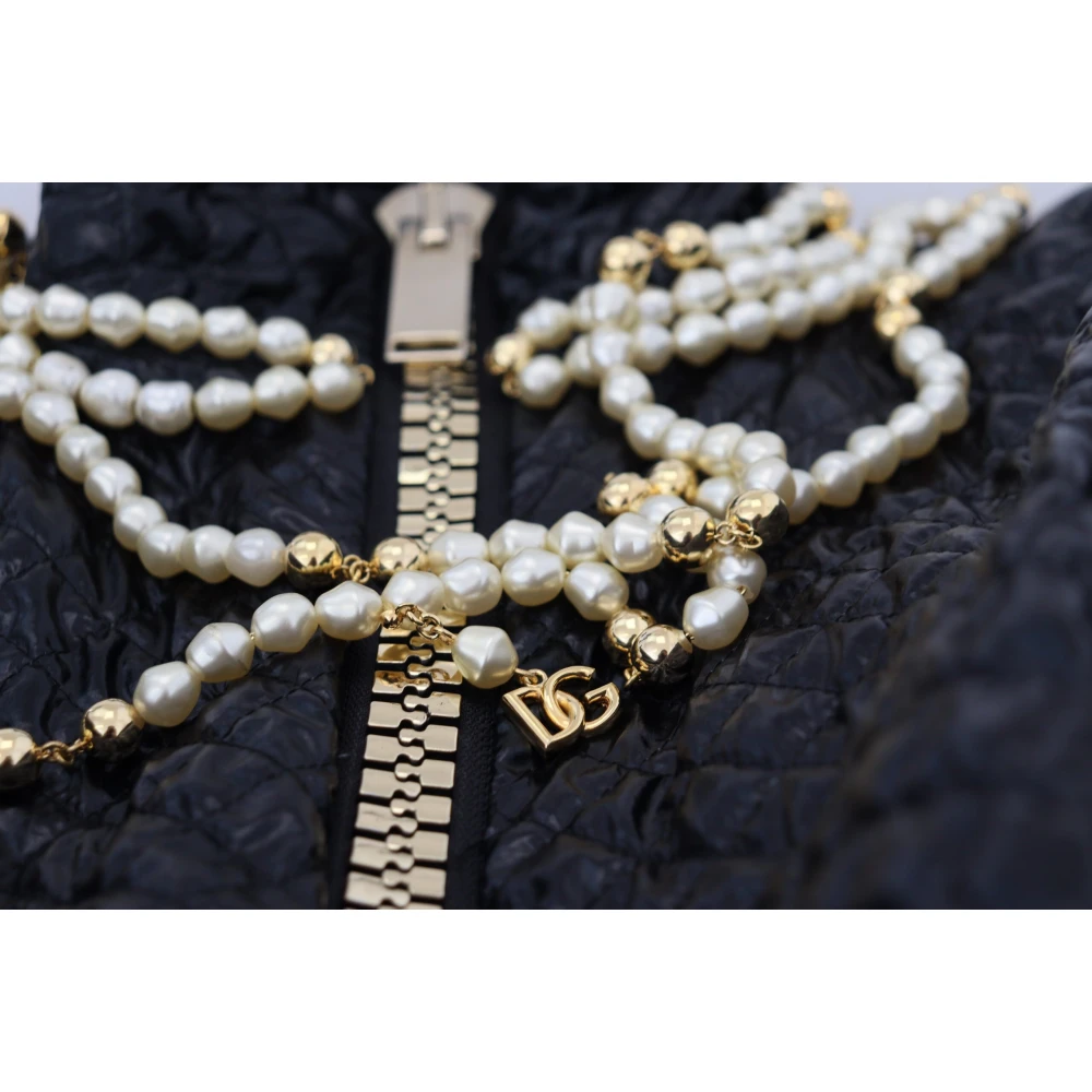 Dolce & Gabbana Zwarte Trui met Parelversiering en Ritssluiting Black Dames