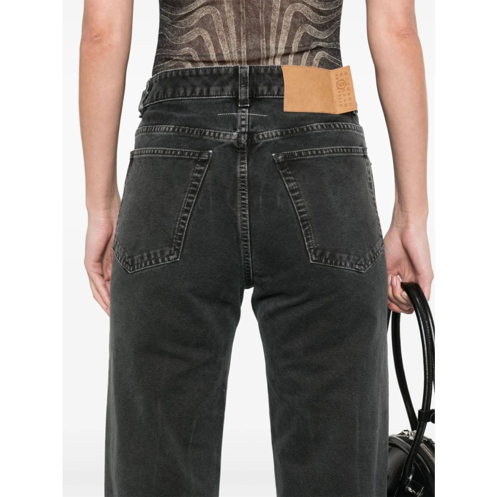 MM6 Maison Margiela Zwarte Straight Jeans met Handtekeninglogo Black Dames