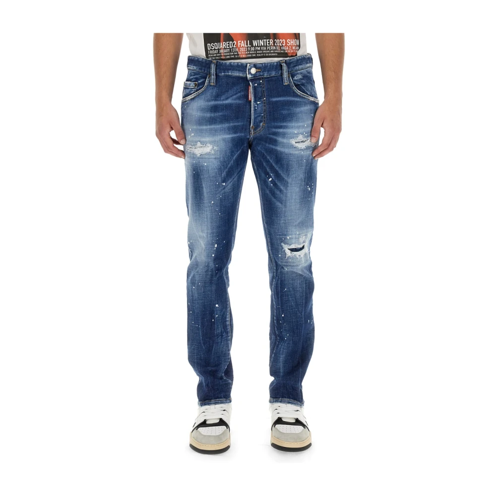 Dsquared2 Patentleren effect Regular Fit Jeans Blue Heren