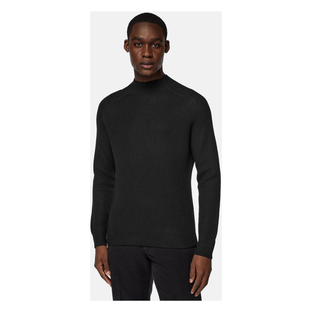 Boggi Milano Merino wollen mock polo neck trui Black Heren