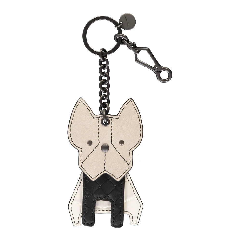 Bottega Veneta Geweven Leren Sleutelhanger Beige Dames