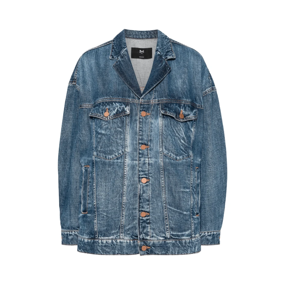 3X1 Indigo Denim Jack met Notched Revers Blue Dames