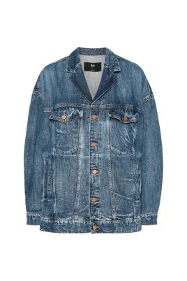 Indigo Denim Jacka med Notched Revers