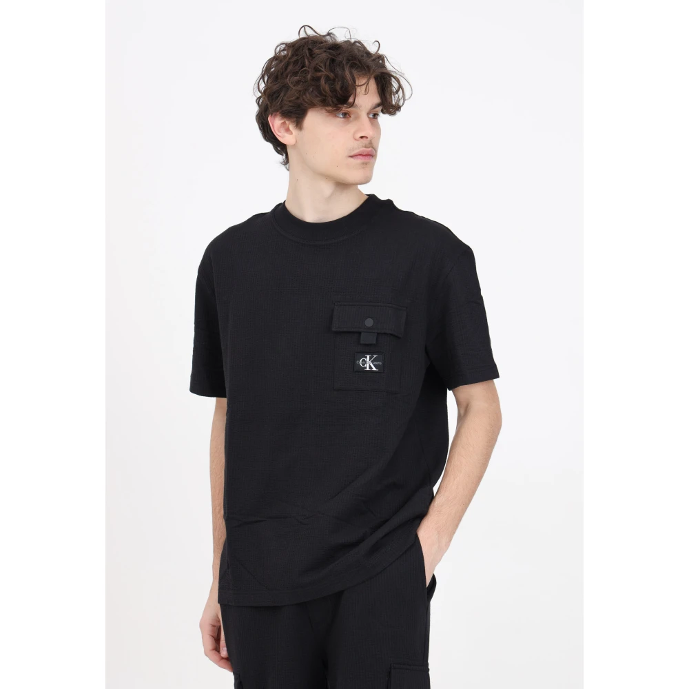Calvin Klein Jeans Zwart T-shirt met gestructureerd motief en logozakje Black Heren