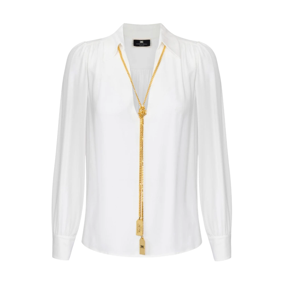 Elisabetta Franchi Elegante V-Hals Shirt met Ketting Beige Dames