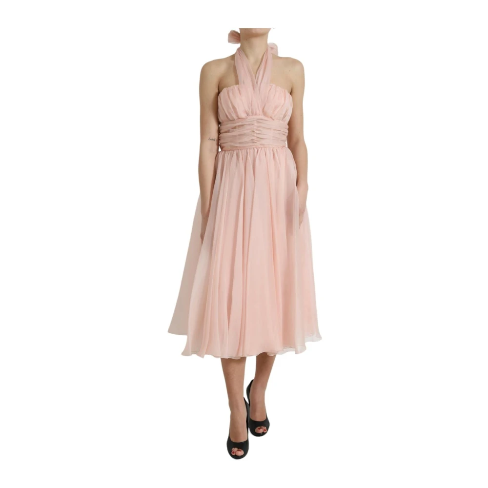 Dolce & Gabbana Women's Pink Party Dresses, S, Silk Chiffon Halter A-Line Dress