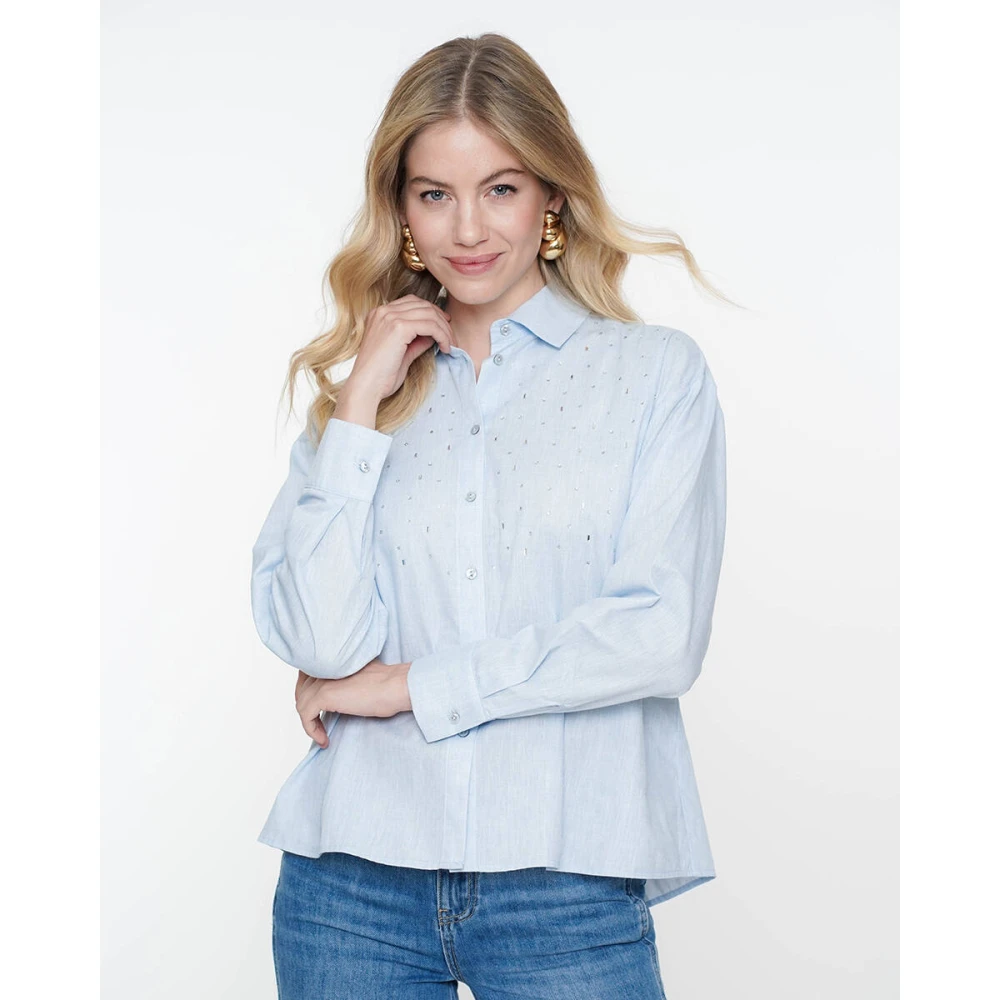 Geisha Blouse met strass lange mouw Blue Dames