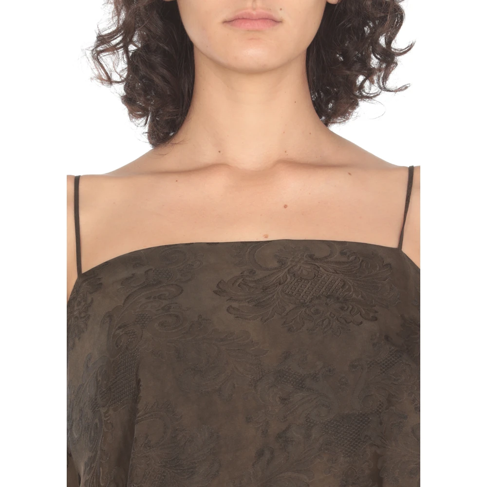 UMA Wang Bruine Bloemen Ruche Jurk Brown Dames