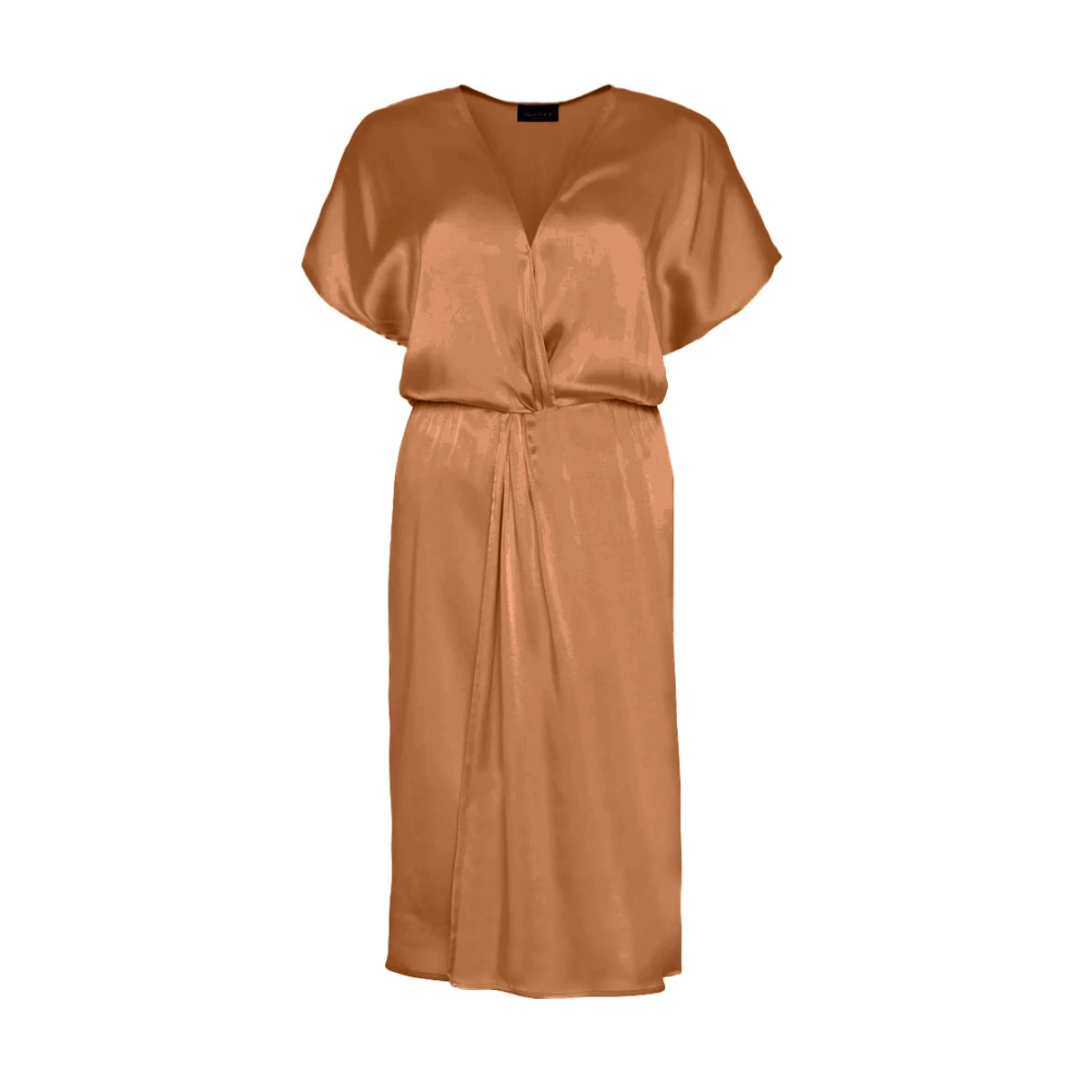 Sand Zijden blend korte jurk met gedrapeerd detail Brown Dames