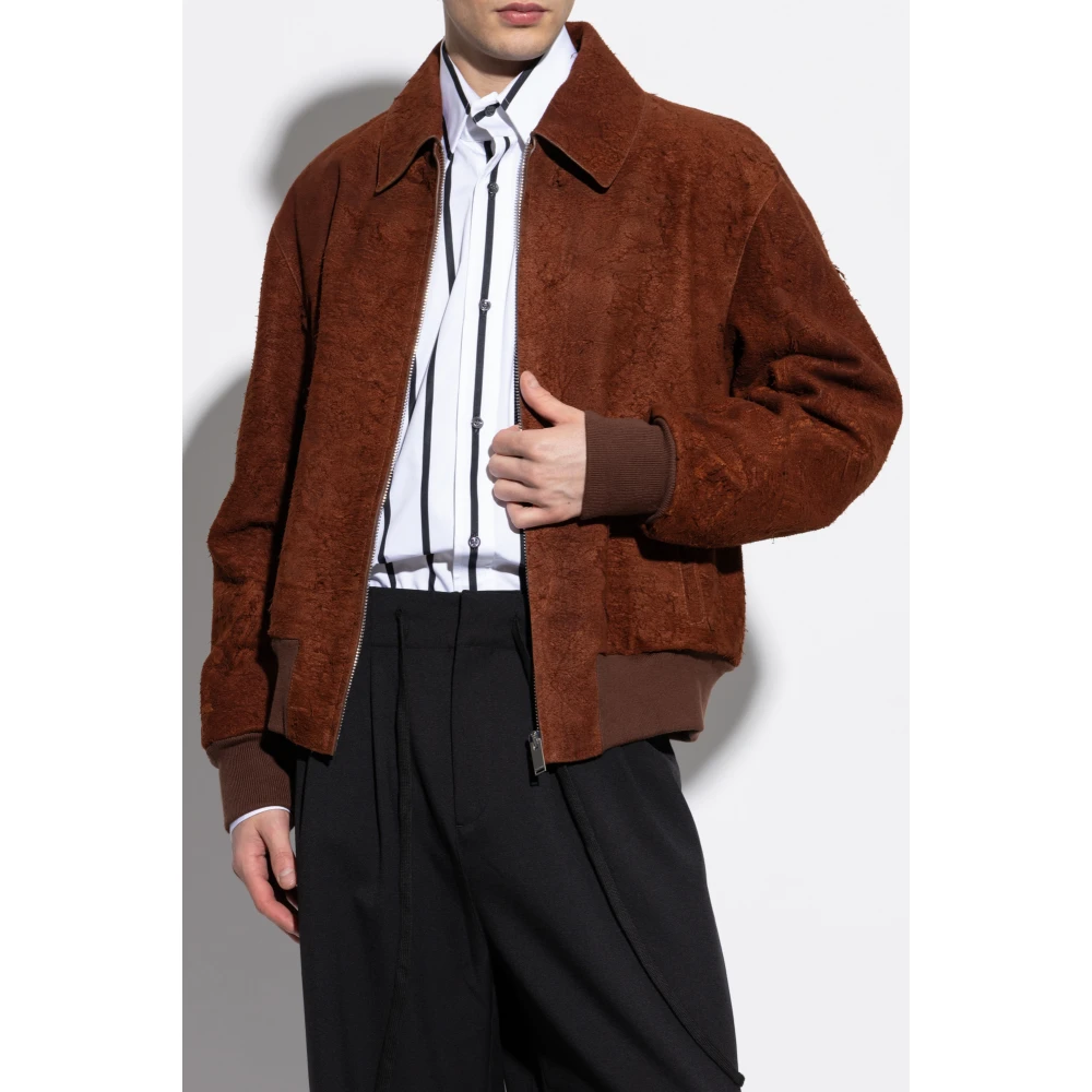 alexander mcqueen Leren jas met vintage-effect Brown Heren