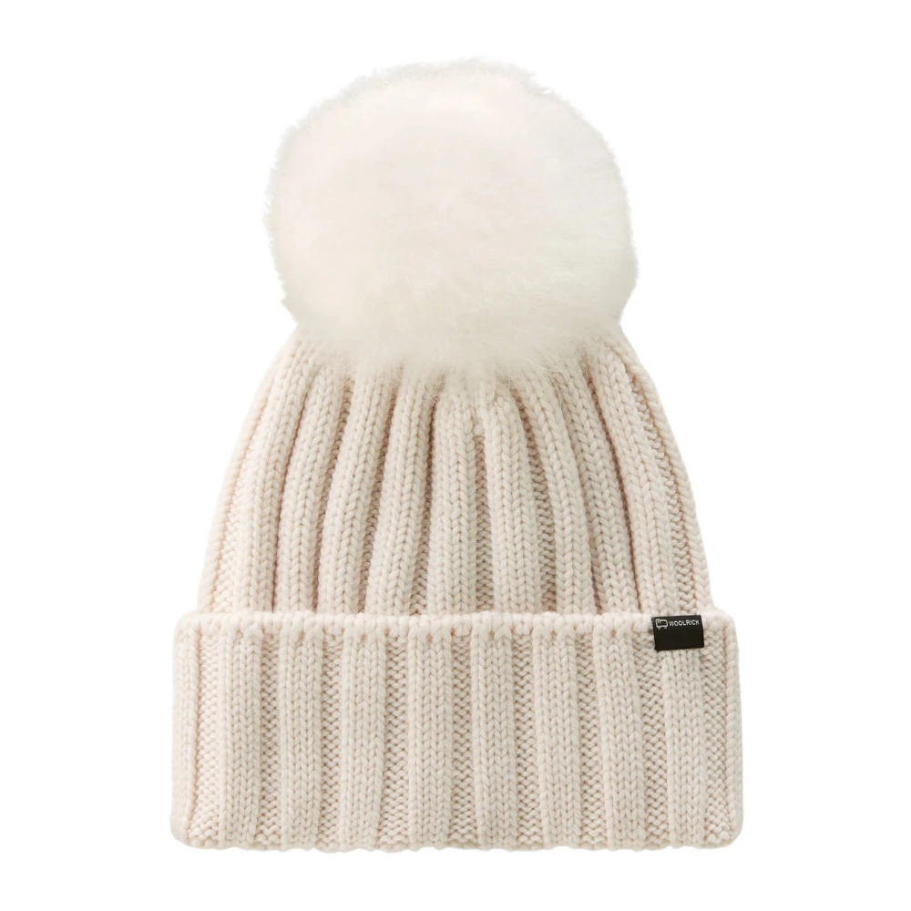 Woolrich Cashmere Pom Beanie White Dames