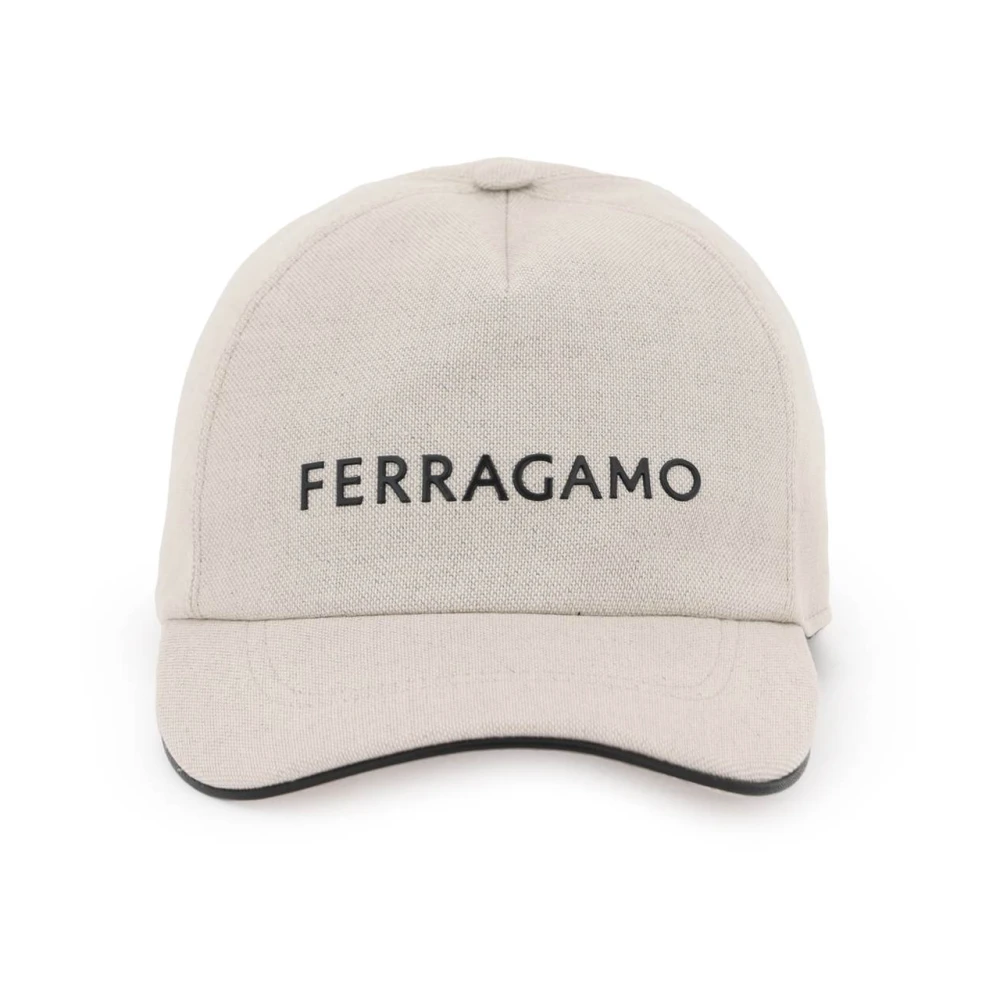Salvatore Ferragamo Logo Baseball Cap met leren afwerking Beige Heren