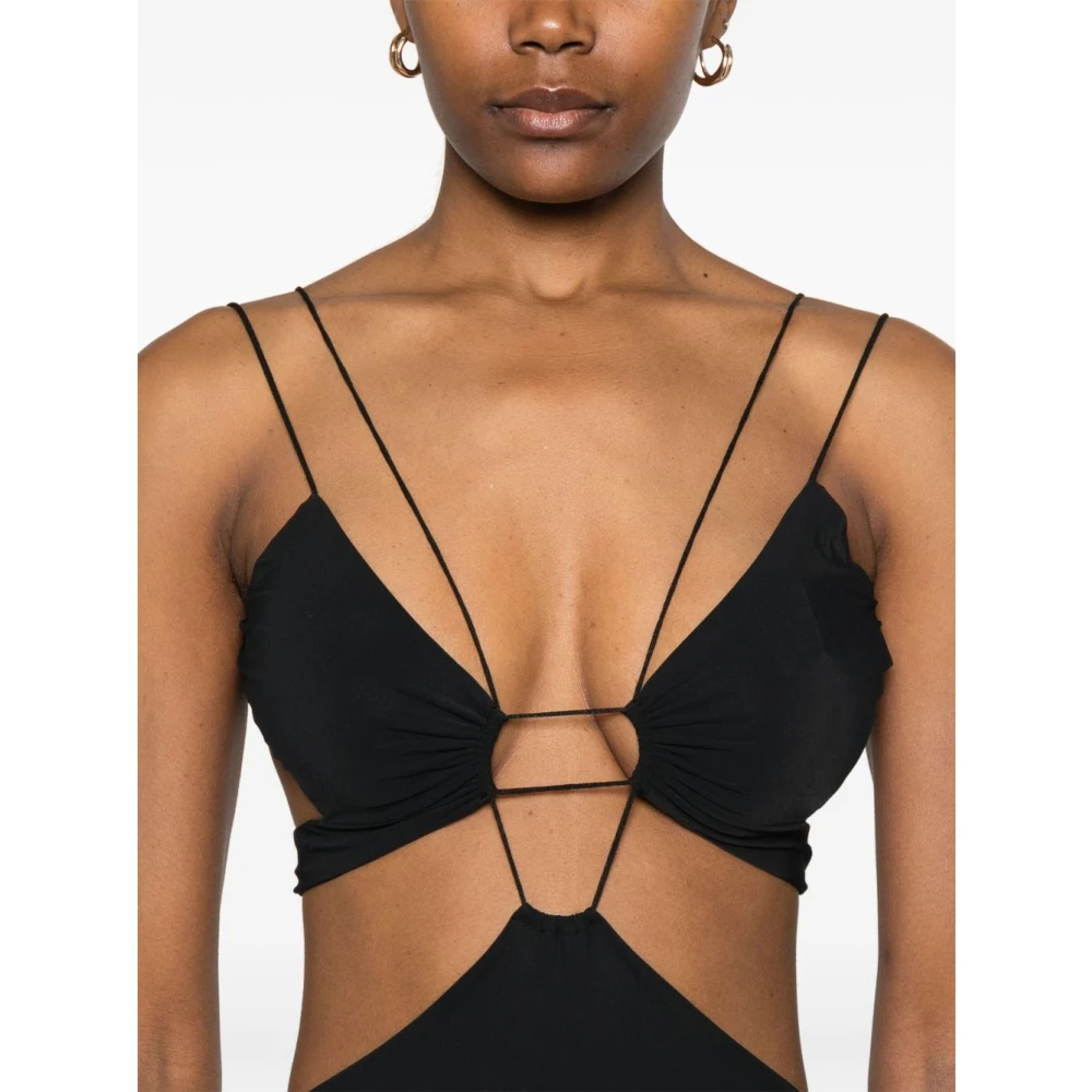 Amazuin Zwarte V-hals Cut-Out Jurk Black Dames