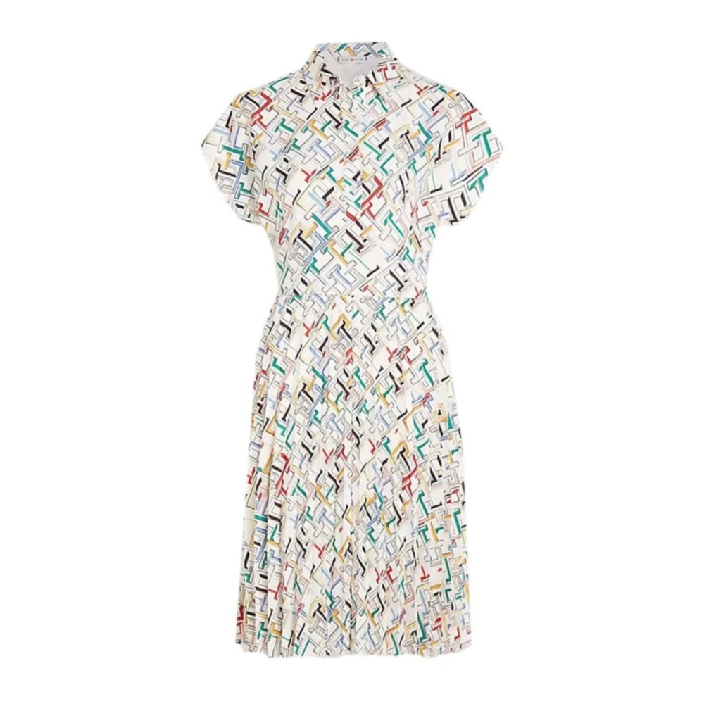 Tommy Hilfiger Logo Print Midi Jurk met Geplooide Rok Multicolor Dames