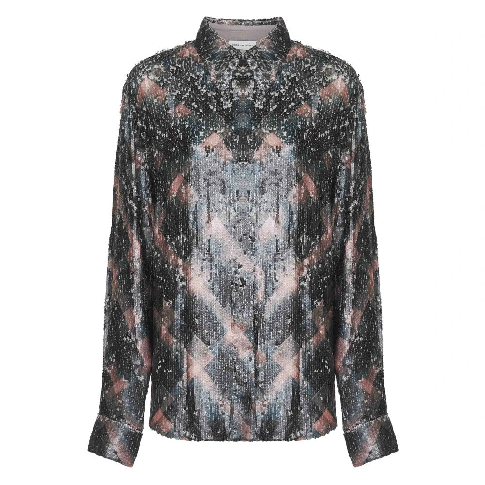 Dries Van Noten Women's Green Sequin Checkered Shirts - Shirts - M - Blouses & Shirts