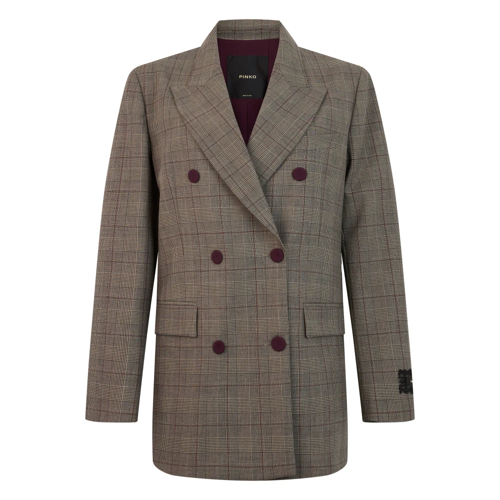 Pinko Brown Double-Breasted Jacket In Jacquard - Female - Blazers - S - Jackets