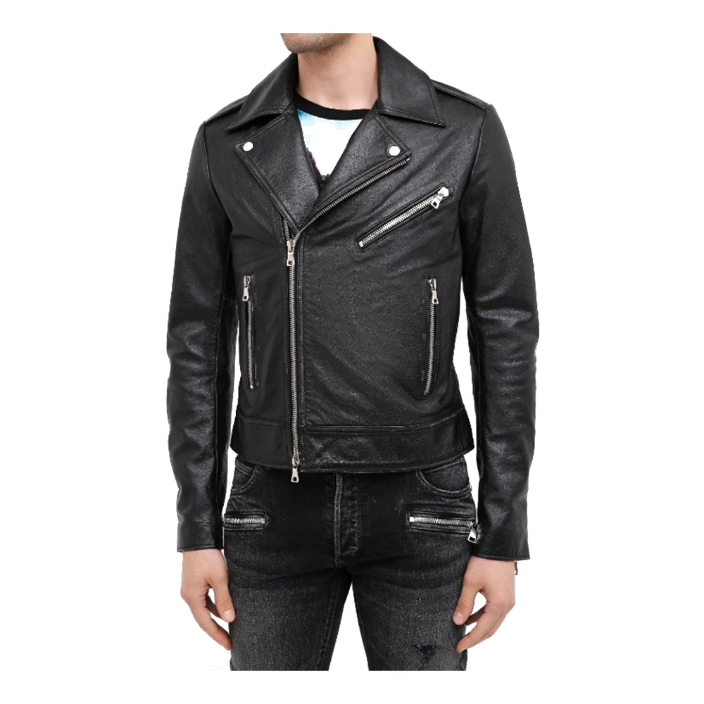 Balmain Leren jas met ritssluiting Black Heren
