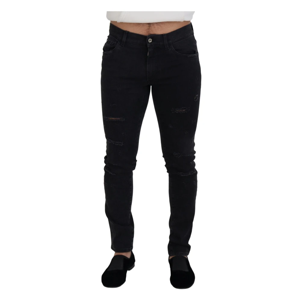 Dolce & Gabbana Zwarte Versleten Denim Jeans Black Heren