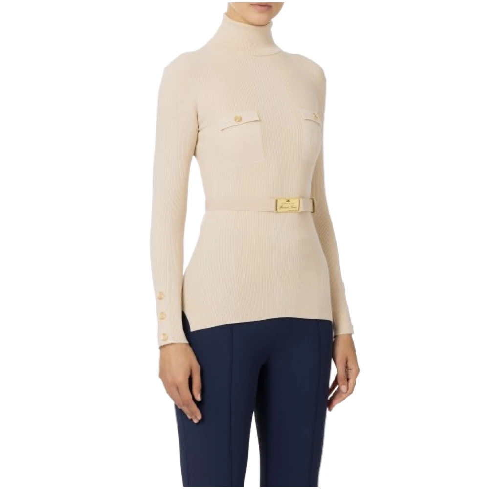 Elisabetta Franchi Gebreide trui met logoborduursel Beige Dames