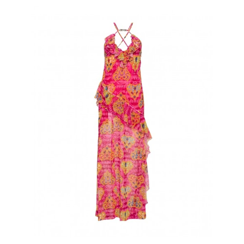 Versace Lange chiffon jurk met ruches Multicolor Dames